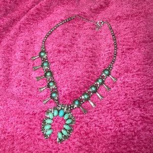 Faux turquoise squash blossom necklace